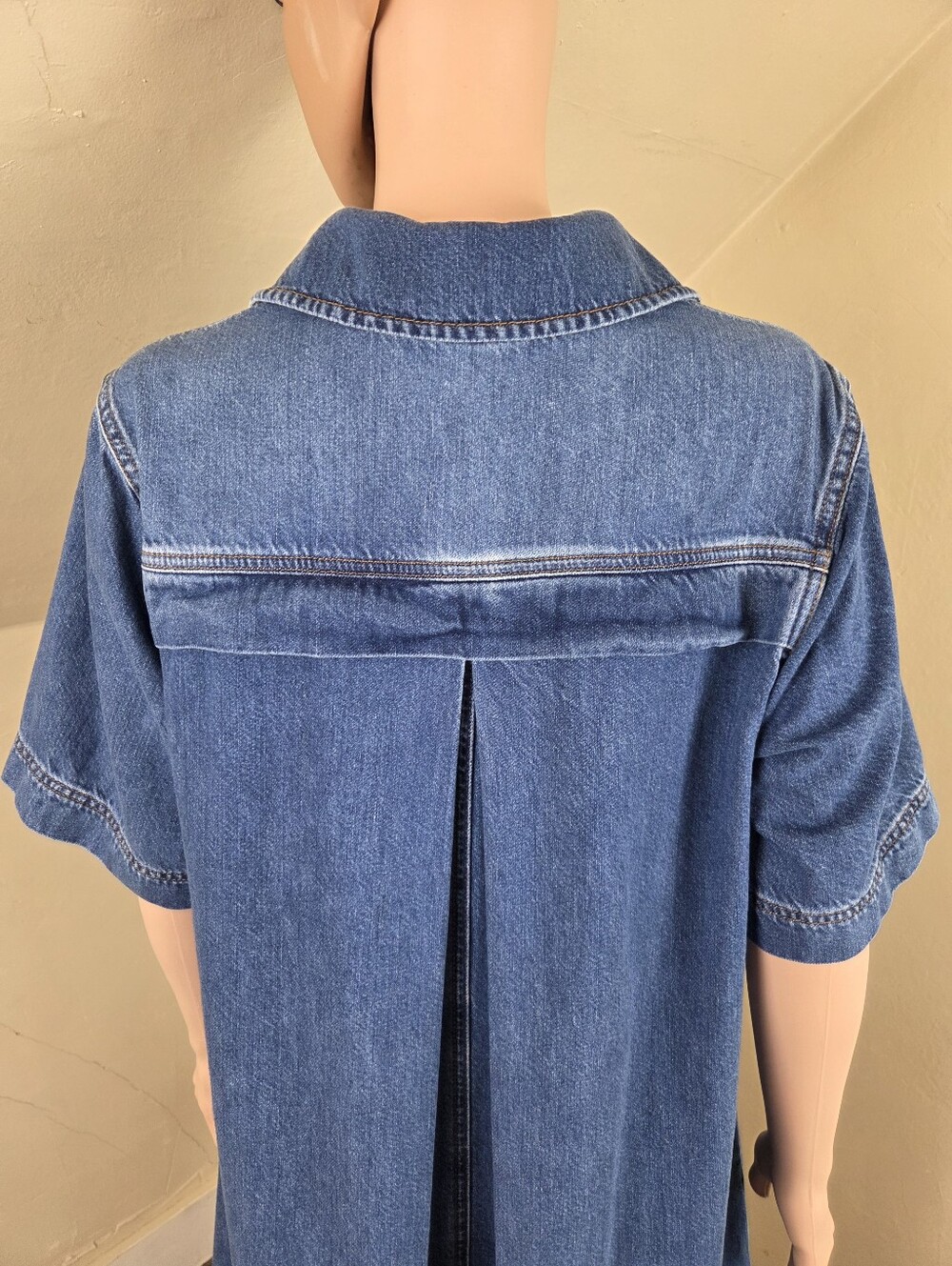 ME+EM Denim Swing Shirt Dress Blue Cotton Pockets A-Line Relaxed Size US 6 EU 38 - Picture 10 of 14